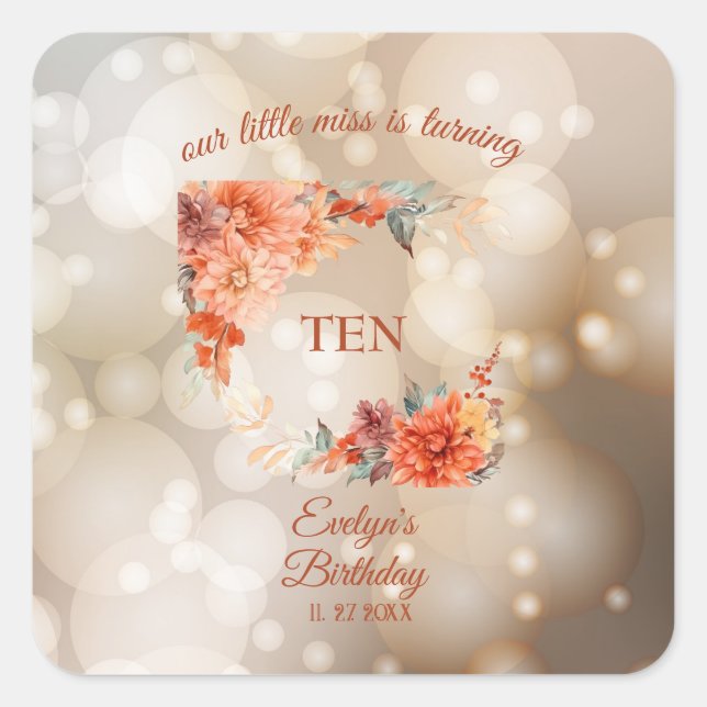 Autumn Cute Gnome Fall Leaves Birthday Square Sticker (Front)