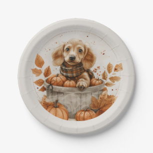 Autumn Dachshund Dogs Pumpkin Paper Plate