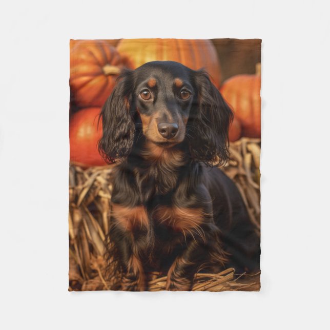 Autumn Dachshund Fleece Blanket (Front)