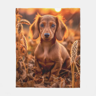 Autumn Dachshund Pup Fleece Blanket