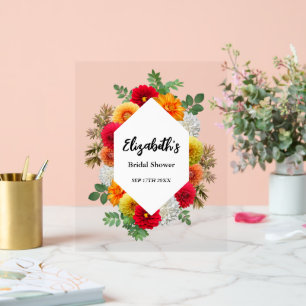 Autumn Dahlia Floral Fall Bridal Shower Acrylic Sign