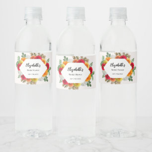 Autumn Dahlia Floral Fall Bridal Shower Water Bottle Label