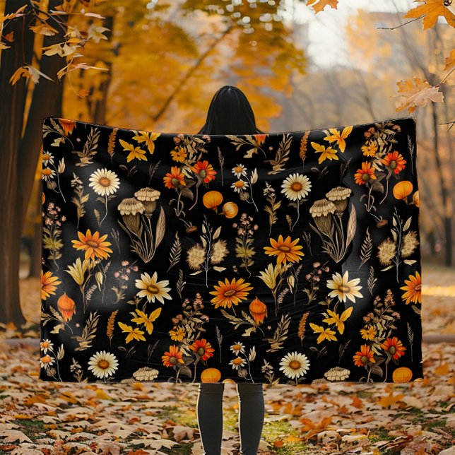 Autumn Daisies Goblincore Floral Fleece Blanket (Creator Uploaded)