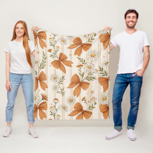 Autumn Daisy and Bow Floral Pattern Fleece Blanket