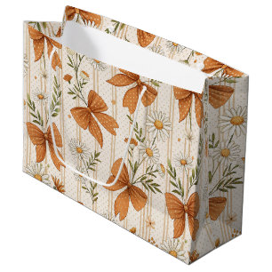 Autumn Daisy and Bow Floral Pattern Large Gift Bag