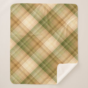 Autumn Daisy Cream and Green Plaid Sherpa Blanket