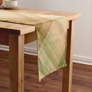 Autumn Daisy Cream and Green Plaid Short Table Runner