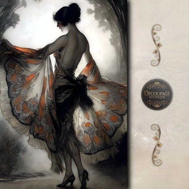 Autumn Dancer in Black & Burnt Orange Decoupage Tissue Paper (Autumn Dancer in Black and Burnt Orange Decoupage Tissue Paper)