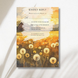 Autumn Dandelion Barn Watercolour Art Wedding RSVP Card