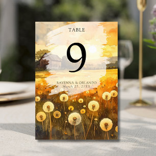 Autumn Dandelion Barn Watercolour Art Wedding Table Number