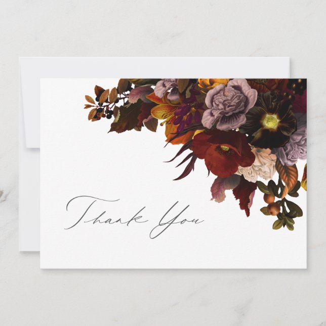 Autumn Dark and Moody Floral Wedding Thank You Card (Front)
