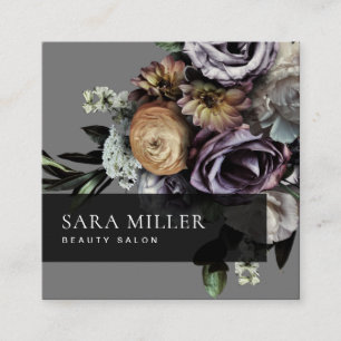 Autumn Dark Moody Floral Bouquet Square Business Card