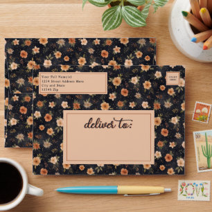 Autumn Dark Moody Terracotta Floral Custom Envelope