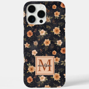 Autumn Dark Moody Terracotta Floral Monogram Name iPhone 16 Pro Max Case