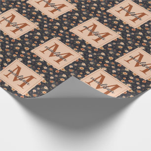 Autumn Dark Moody Terracotta Floral Monogram Name Wrapping Paper