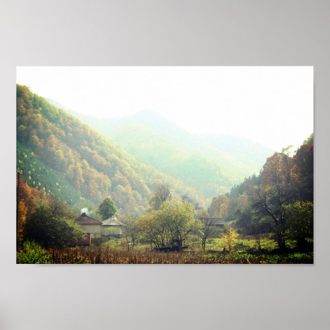 Autumn Day Village Mountain Photo  Poster Paper (Front)