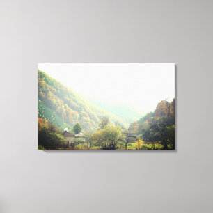 Autumn Day Village Mountain Photo Single Canvas Print