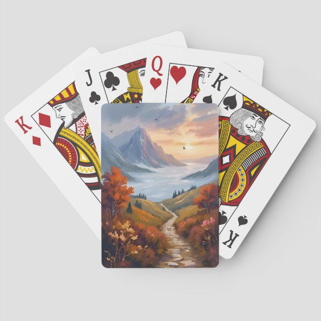 Autumn Daydreams | Fall Mountain Landscape Painted Playing Cards (Back)