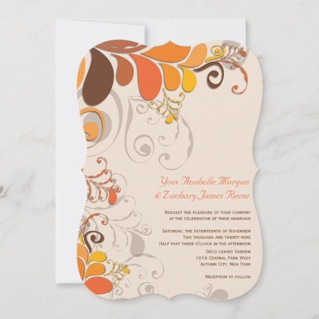 Autumn Deco Floral Swirls Wedding 2in1 Invite (Front)