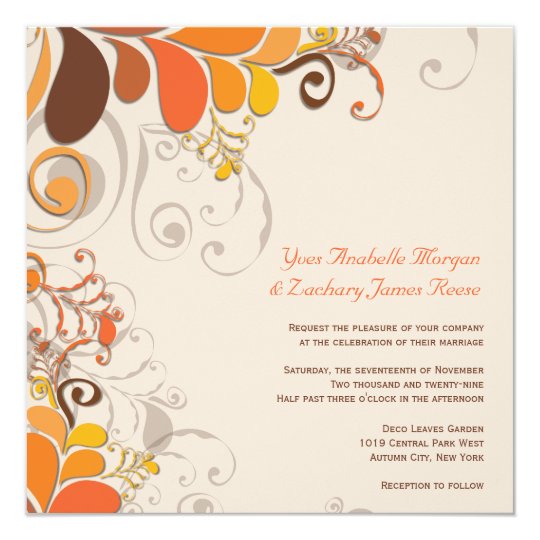 Autumn Deco Floral Swirls Wedding Invitation