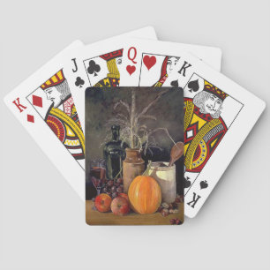 Autumn Decorations on Table, Pumpkin, Fruit, Drink Playing Cards