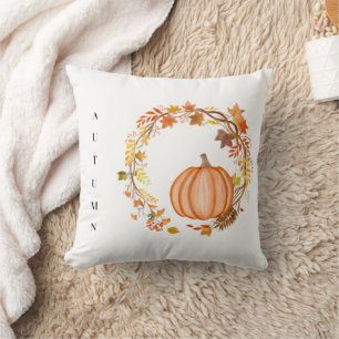 Autumn Decorative Wreath with Orange Pumpkin Cushion