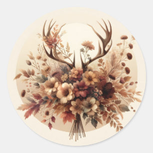 Autumn Deer Antler Bouquet Classic Round Sticker