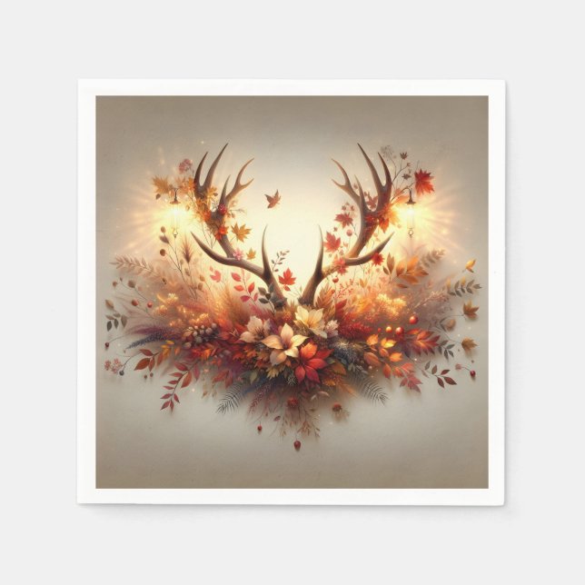 Autumn Deer Antler Bouquet Napkin (Front)