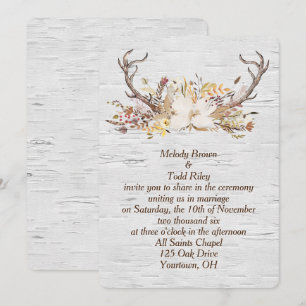 Autumn Deer Antler Bouquet on Birch Invitation