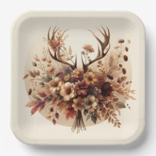 Autumn Deer Antler Bouquet Paper Plate