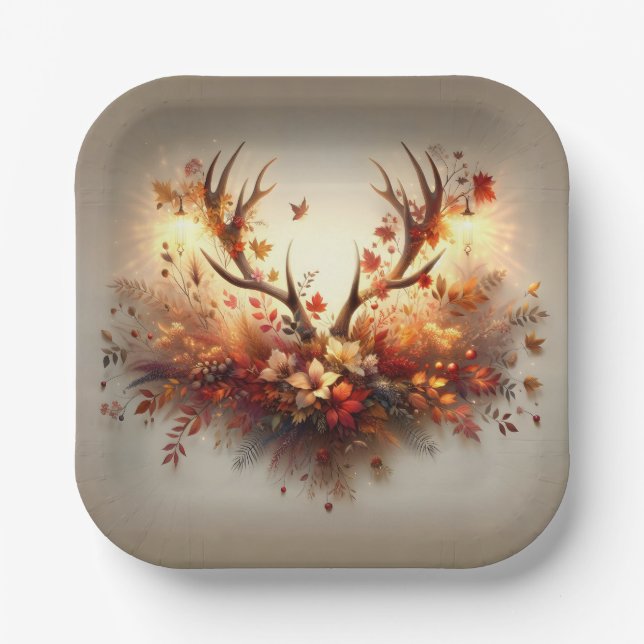 Autumn Deer Antler Bouquet Paper Plate (Front)