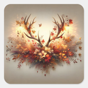Autumn Deer Antler Bouquet Square Sticker