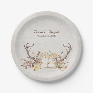 Autumn deer antler wedding paper plate
