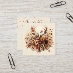 Autumn Deer Antlers Floral Bouquet Square Business Card