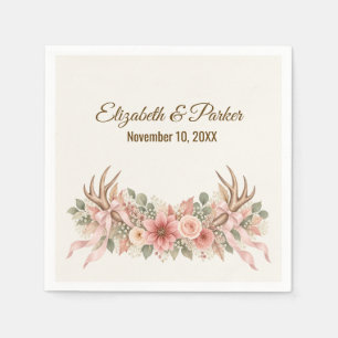 Autumn Deer Antlers with Pink Roses Napkin