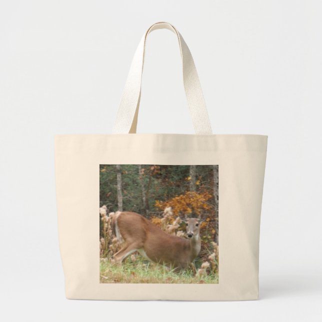 Autumn Deer in Lake Arrowhead GA Large Tote Bag (Front)