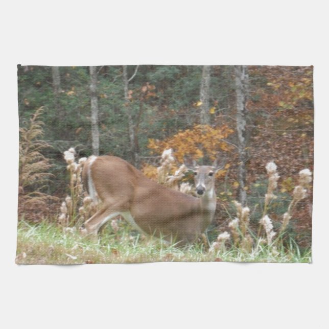 Autumn Deer in Lake Arrowhead GA Tea Towel (Horizontal)