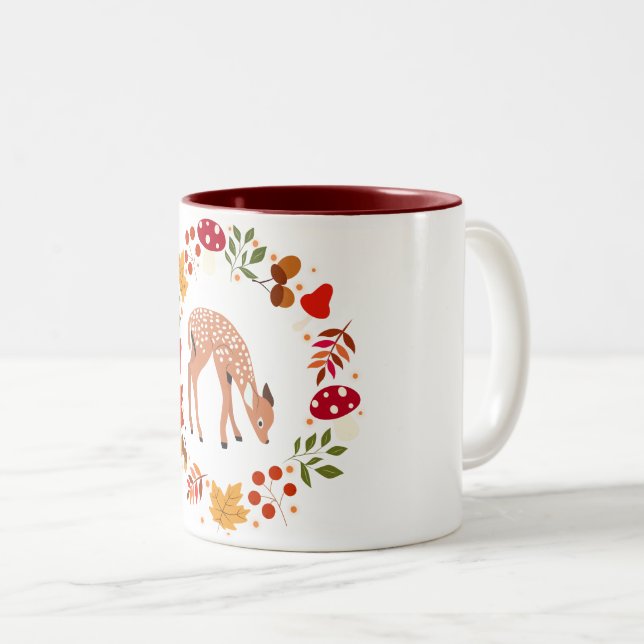 Autumn deer Two-Tone coffee mug (Front Right)