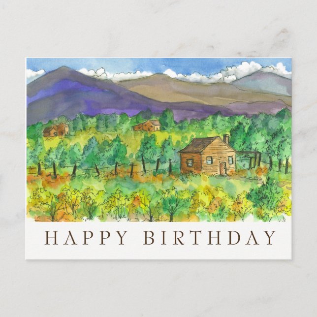 Autumn Desert Watercolor Painting Happy Birthday Postcard (Front)