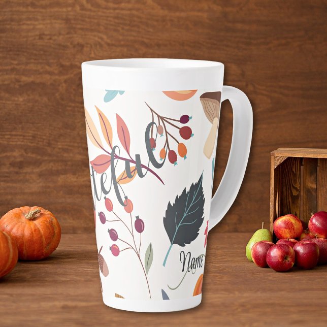 Autumn Design "grateful" & Name 17oz Latte Mug  (Creator Uploaded)