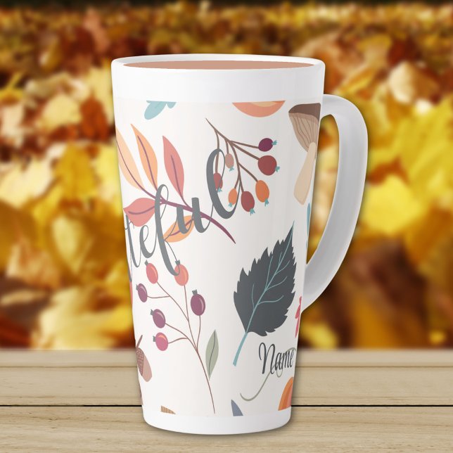 Autumn Design "grateful" & Name 17oz Latte Mug  (Creator Uploaded)