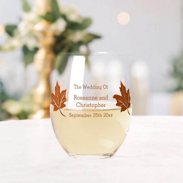 Autumn Design Wedding Stemless Wine Glass (Insitu (Wedding))