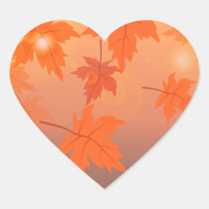 Autumn design with maple leaves and bokeh effect heart sticker