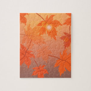 Autumn design with maple leaves and bokeh effect jigsaw puzzle