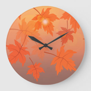 Autumn design with maple leaves and bokeh effect   large clock