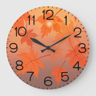 Autumn design with maple leaves and bokeh effect large clock