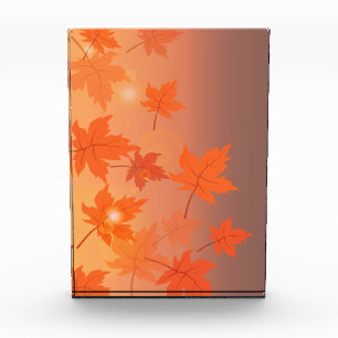 Autumn design with maple leaves and bokeh effect   photo block