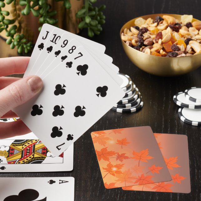 Autumn design with maple leaves and bokeh effect   playing cards (In Situ)