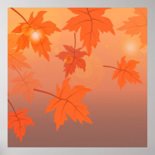 Autumn design with maple leaves and bokeh effect  poster