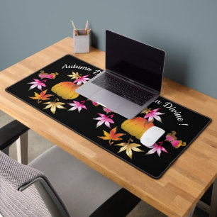 Autumn Divine Whimsical Pumpkin Acorns and Leaves Desk Mat